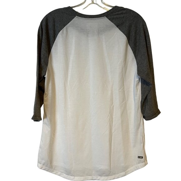 Danskin Now Baseball Shirt Womens Large 3/4 Sleeve Loose White Gray Relaxed - Picture 6 of 7